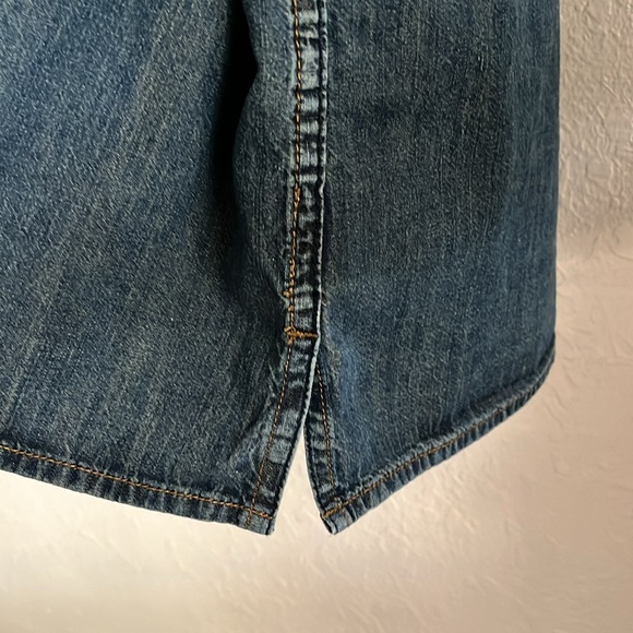 Robert Comstock Vertical Men's Blue Denim Shirt Jacket Snap Closures Distressed - Picture 6 of 16